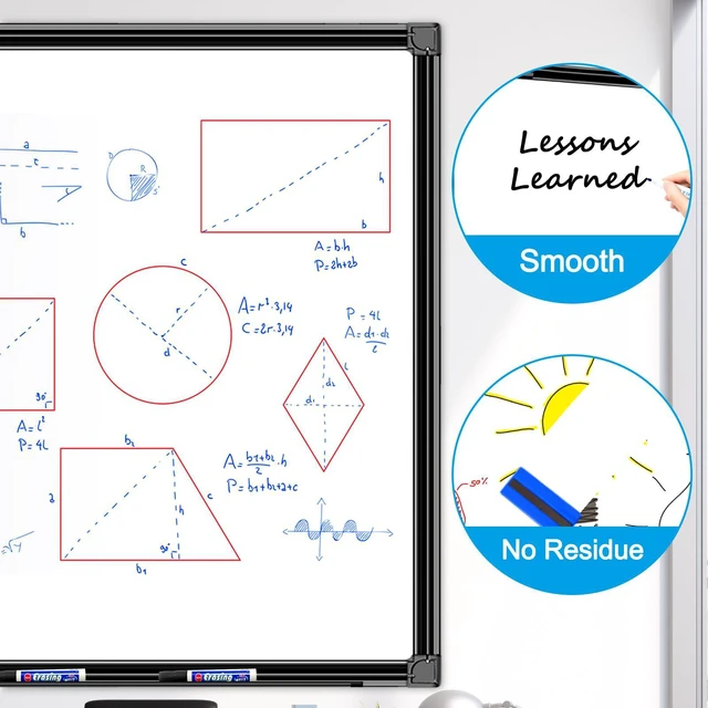Alt view image 3 of 7 - 48"x24" Magnetic White Board Dry Erase Wall Mount Whiteboard - Office Home Classrooms White Board Hanging Writing Board with Black Aluminum Frame