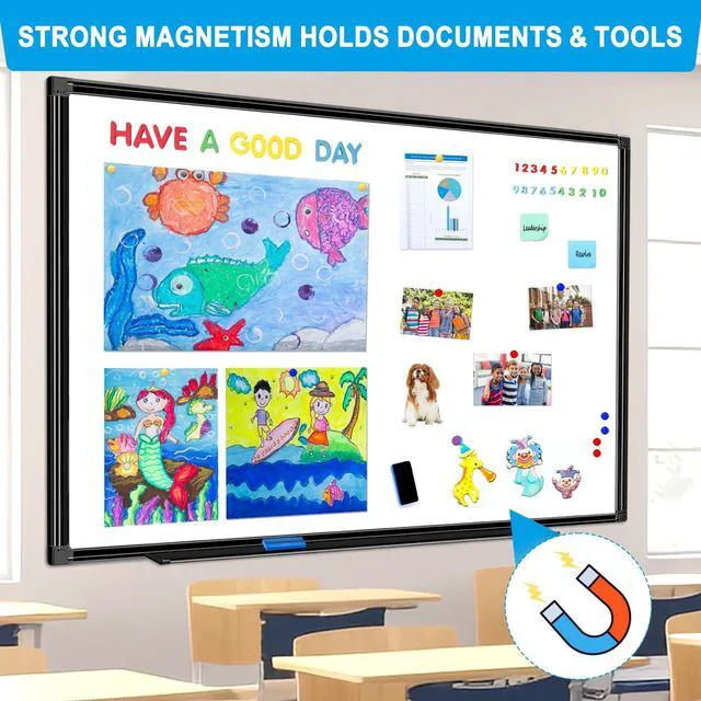 Alt view image 6 of 7 - 48"x24" Magnetic White Board Dry Erase Wall Mount Whiteboard - Office Home Classrooms White Board Hanging Writing Board with Black Aluminum Frame