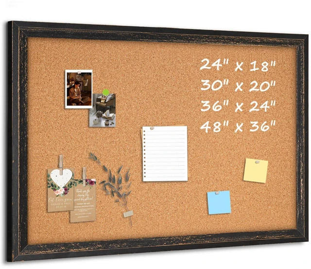Main image of Cork Board Bulletin Board, 30"x20" Corkboard for Wall Rustic Black Wooden Frame, Decorative Pin Board, Message Board, Notice Board, Vision Board for Home, Office, Kitchen