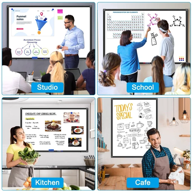 Alt view image 7 of 7 - 48"x24" Magnetic White Board Dry Erase Wall Mount Whiteboard - Office Home Classrooms White Board Hanging Writing Board with Black Aluminum Frame