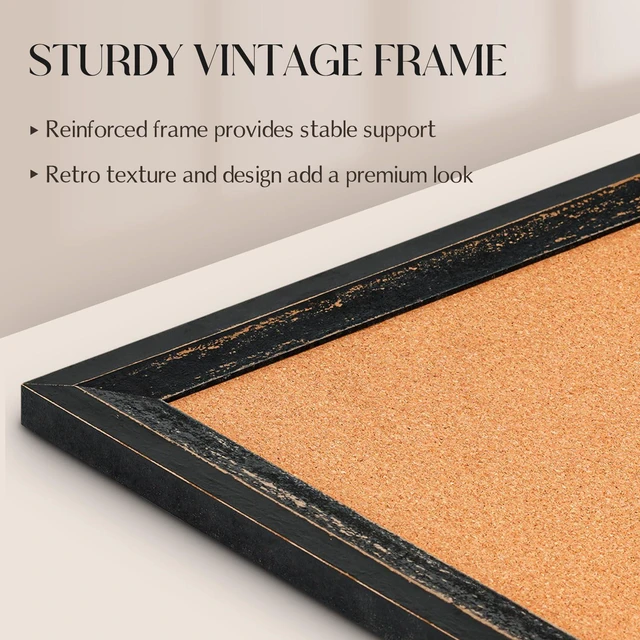 Alt view image 3 of 7 - Cork Board Bulletin Board, 30"x20" Corkboard for Wall Rustic Black Wooden Frame, Decorative Pin Board, Message Board, Notice Board, Vision Board for Home, Office, Kitchen