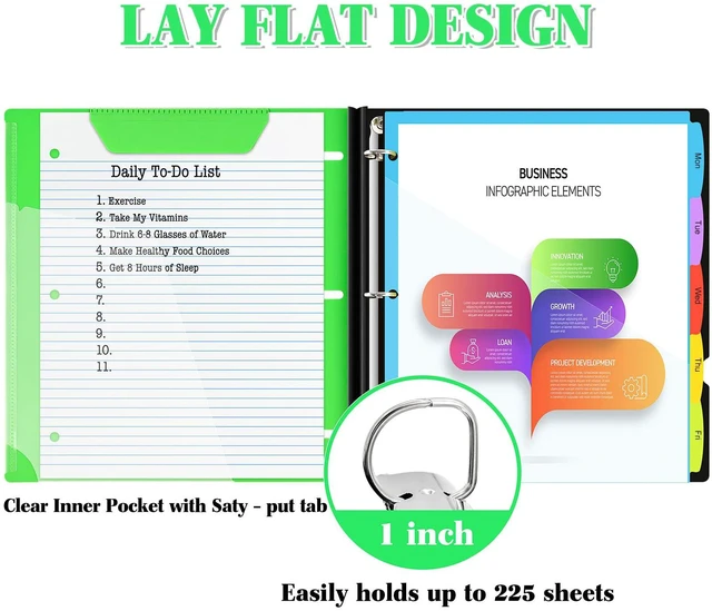Alt view image 3 of 7 - 1 Inch Telescoping Project Organizer Binder-2PCS,13 Pocket, Customizable Front Cover, 5 Colors Pocket Divider and Plastic Binder Pocket225 Sheet Capacity-Green