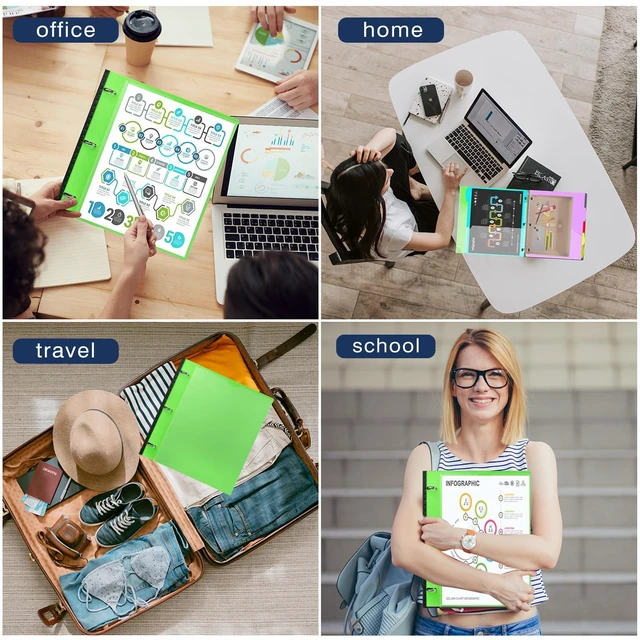 Alt view image 7 of 7 - 1 Inch Telescoping Project Organizer Binder-2PCS,13 Pocket, Customizable Front Cover, 5 Colors Pocket Divider and Plastic Binder Pocket225 Sheet Capacity-Green