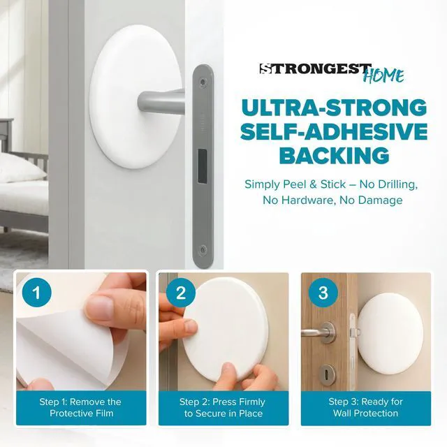 Alt view image 3 of 7 - 5-Inch White Rubber Door Stopper Wall Protector Bundle, Large Jumbo Wall Guard Cushion Shield for Drywall Holes, Heavy Duty, Self-Adhesive Handle Stopper, 6-Pack