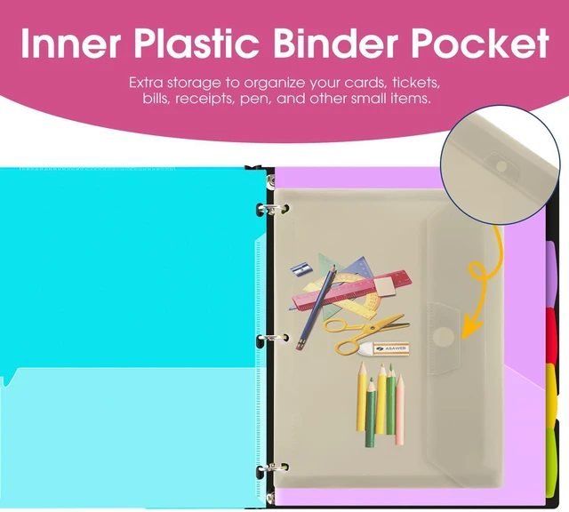 Alt view image 5 of 7 - 1 Inch 3-Ring Telescoping Project Organizer Binder, 13 Pocket, Customizable Front Cover, 5 Color Dividers, Plastic Pocket, 225 Sheet Capacity-White