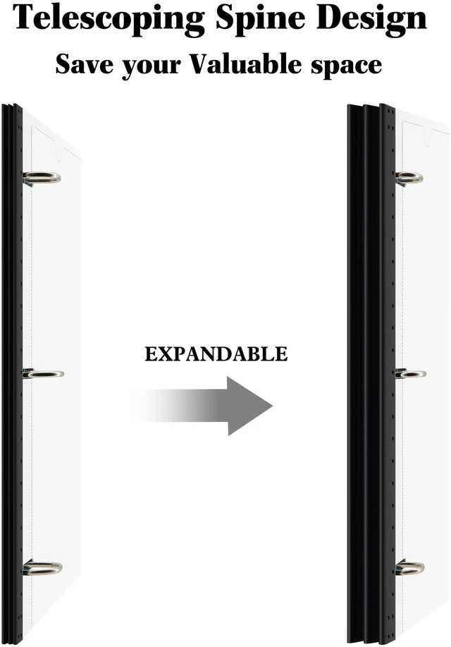 Alt view image 3 of 7 - All-in-one Telescoping Binder Notebook-2PCS, Refillable 3 Ring Notebook Binder with 1 Plastic Movable Pocket Folder,5 Plastic Subject dividers and Graph Paper and College Ruled Paper-White