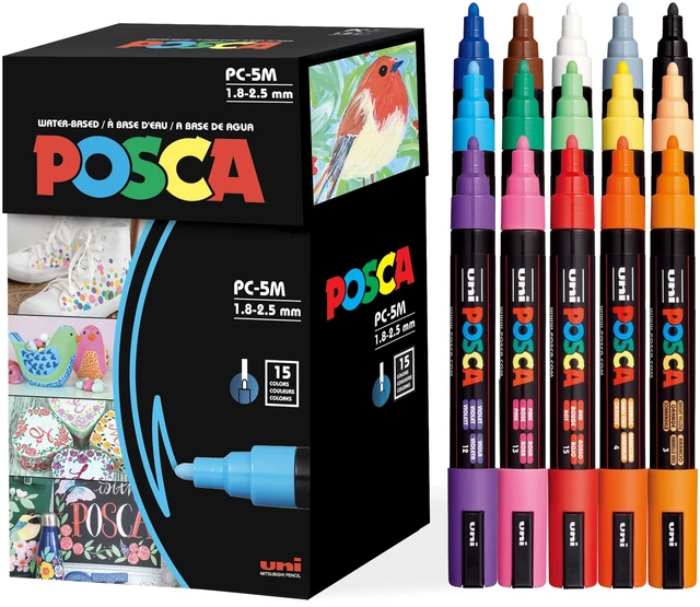Main image of Paint Art Markers, Set of 15 5M Medium Acrylic Markers with Reversible Tips, Artist Recommended Paint Pens for Gifts, Decorations, Fabric, Metal, Windows, Wood and Canvas