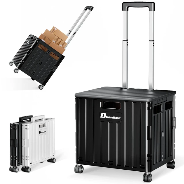 Main image of Folding Utility Cart, Portable Rolling Crate Handcart Collapsible Shopping Trolley with Lid, Foldable Tool Box Basket with 4 Rotate Wheels for Grocery, Office, Luggage, School - Black