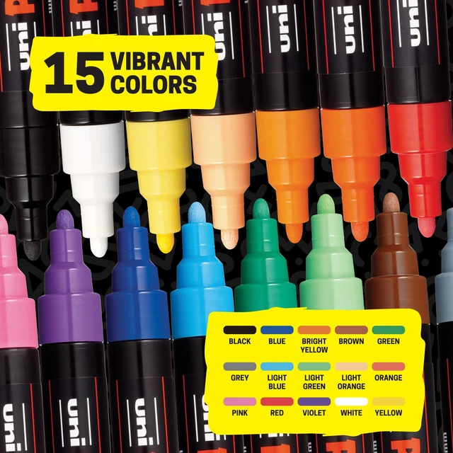 Alt view image 2 of 7 - Paint Art Markers, Set of 15 5M Medium Acrylic Markers with Reversible Tips, Artist Recommended Paint Pens for Gifts, Decorations, Fabric, Metal, Windows, Wood and Canvas