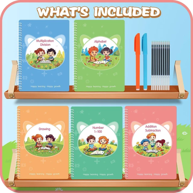Alt view image 3 of 7 - Magic Practice Copybook, Reusable Writing Practice Book, for Preschool Kids Age 3-8 Calligraphy 9.44in×6.29in(5 Books with Pens)