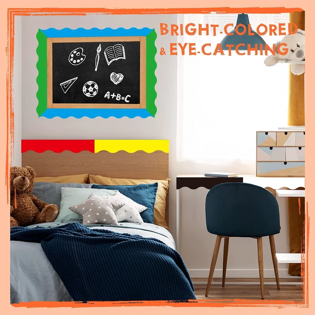 Alt view image 3 of 7 - 6 Rolls Bulletin Board Borders, 240Ft Scalloped Rolled Border Trim with Wavy Line Design Yellow, Green, Red, Blue, Black, White Decoration for School, Classroom & Offices, 40Ft per Roll