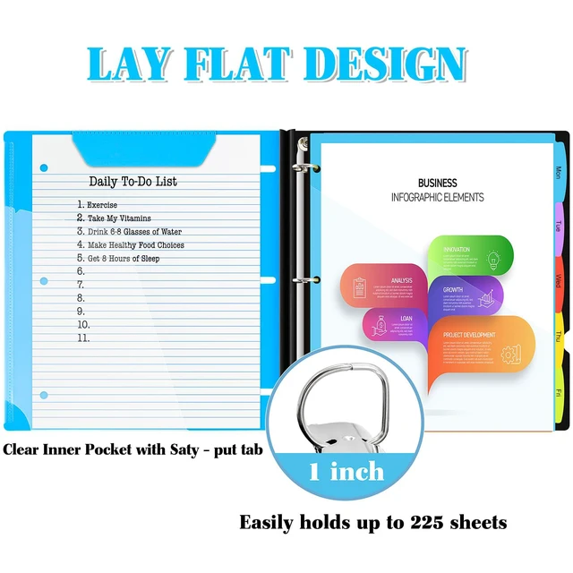 Alt view image 4 of 7 - 1 Inch Telescoping Project Organizer Binder-2PCS,13 Pocket, Customizable Front Cover, 5 Colors Pocket Divider and Plastic Binder Pocket225 Sheet Capacity-Blue