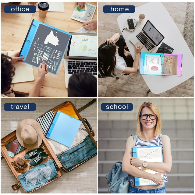 Alt view image 7 of 7 - 1 Inch Telescoping Project Organizer Binder-2PCS,13 Pocket, Customizable Front Cover, 5 Colors Pocket Divider and Plastic Binder Pocket225 Sheet Capacity-Blue