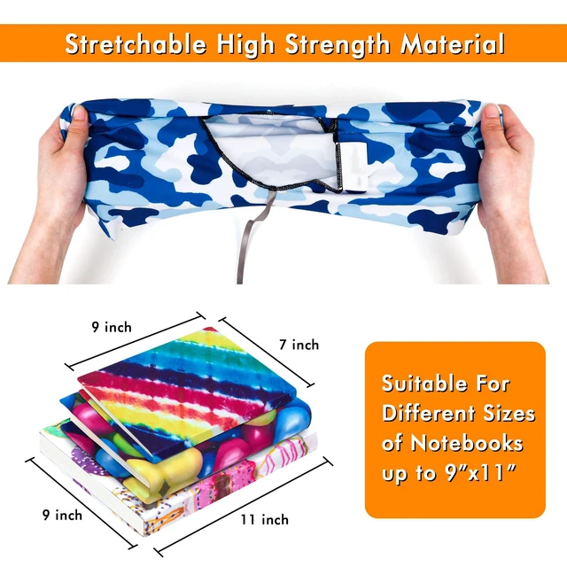 Alt view image 3 of 7 - 12 Pack Jumbo Fabric Book Covers, Stretchable Washable Durable Reusable Nylon, for Hardcover Textbooks Notebooks up to 9'x11', 12 Patterns