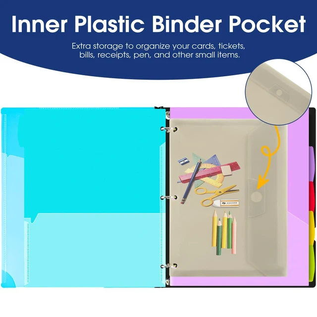 Alt view image 5 of 7 - 1 Inch Telescoping Project Organizer Binder-2PCS,13 Pocket, Customizable Front Cover, 5 Colors Pocket Divider and Plastic Binder Pocket225 Sheet Capacity-Blue