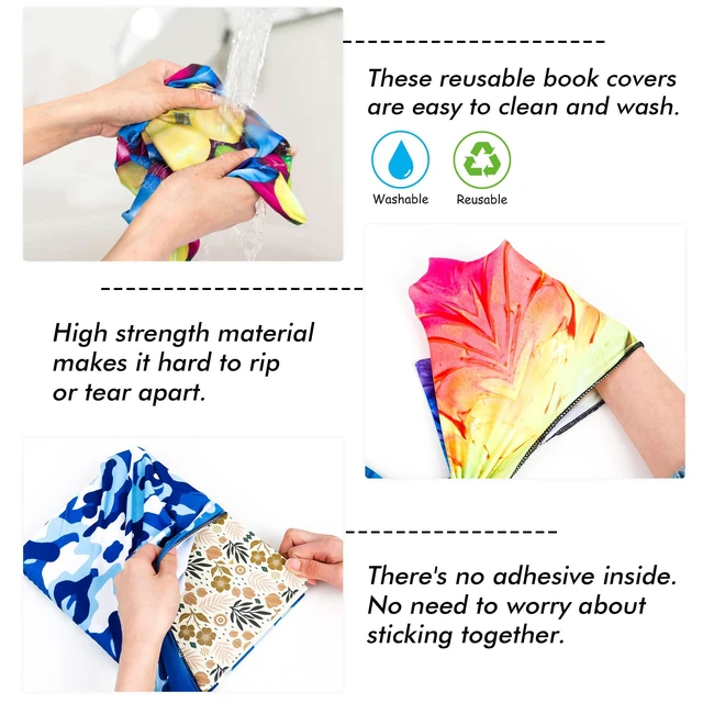 Alt view image 5 of 7 - 12 Pack Jumbo Fabric Book Covers, Stretchable Washable Durable Reusable Nylon, for Hardcover Textbooks Notebooks up to 9'x11', 12 Patterns