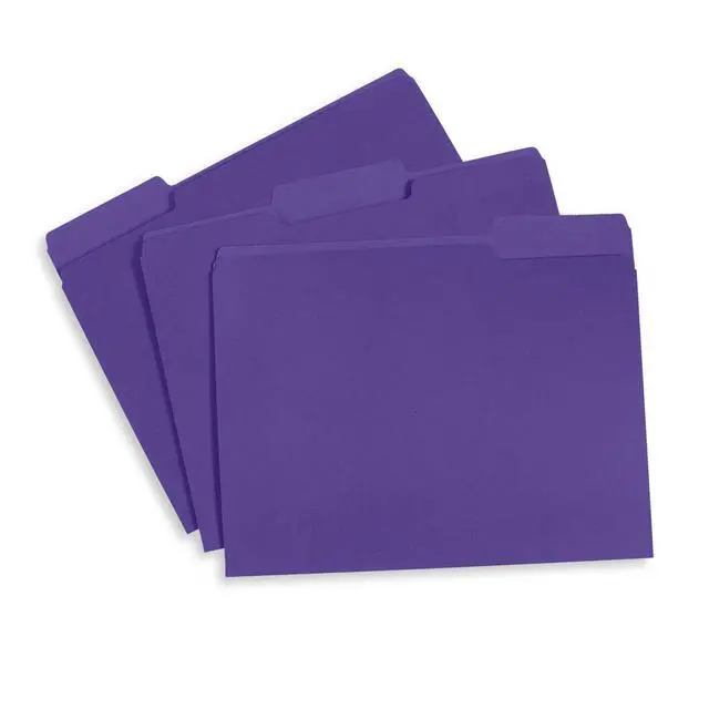 Alt view image 2 of 5 - 100 File Folders, Letter Size, 1/3 Cut Tab, Purple Durable 11pt Uncoated Paper, 1/3 Cut Top Tab, Assorted Tab Positions, for Office, School, and Home Filing