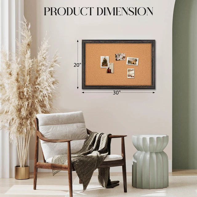 Alt view image 5 of 7 - Cork Board Bulletin Board, 30"x20" Corkboard for Wall Rustic Black Wooden Frame, Decorative Pin Board, Message Board, Notice Board, Vision Board for Home, Office, Kitchen