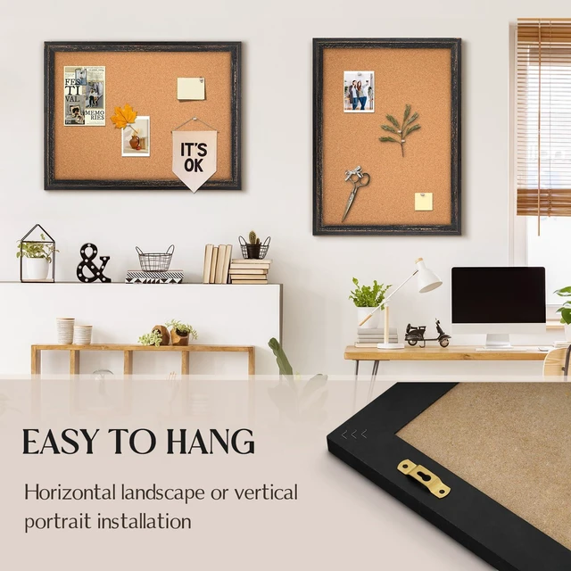 Alt view image 6 of 7 - Cork Board Bulletin Board, 30"x20" Corkboard for Wall Rustic Black Wooden Frame, Decorative Pin Board, Message Board, Notice Board, Vision Board for Home, Office, Kitchen