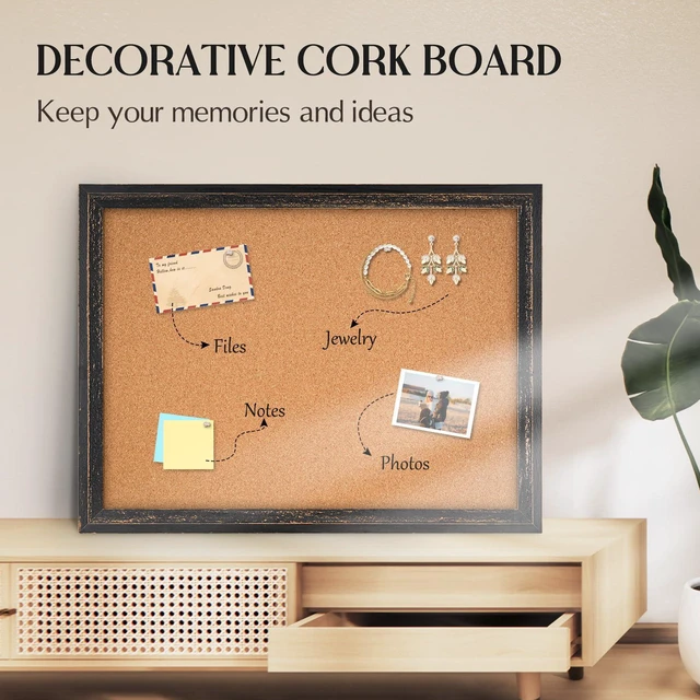 Alt view image 7 of 7 - Cork Board Bulletin Board, 30"x20" Corkboard for Wall Rustic Black Wooden Frame, Decorative Pin Board, Message Board, Notice Board, Vision Board for Home, Office, Kitchen