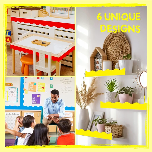 Alt view image 4 of 7 - 6 Rolls Bulletin Board Borders, 240Ft Scalloped Rolled Border Trim with Wavy Line Design Yellow, Green, Red, Blue, Black, White Decoration for School, Classroom & Offices, 40Ft per Roll