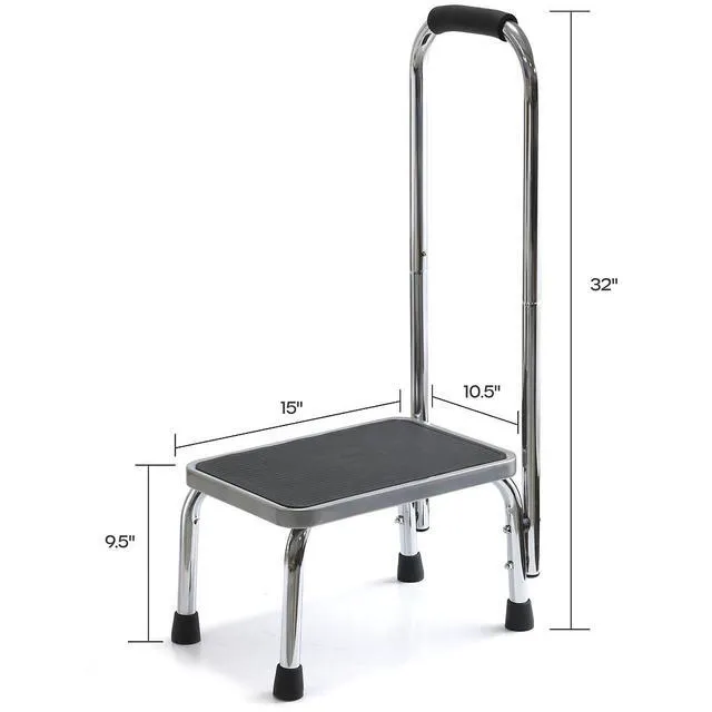 Alt view image 2 of 7 - Step Stool with Handle for Adults Step stools with Handle for Elderly for Bed Chrome-Plated Steel Frame 330Lbs Capacity Use At Home Bathroom Kitchen