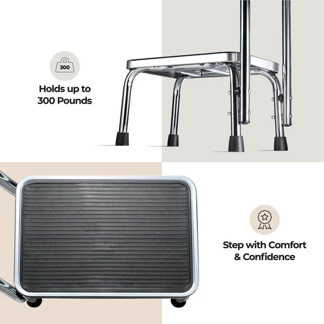 Alt view image 6 of 7 - Step Stool with Handle for Adults Step stools with Handle for Elderly for Bed Chrome-Plated Steel Frame 330Lbs Capacity Use At Home Bathroom Kitchen