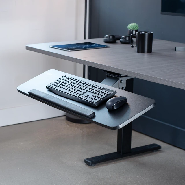Alt view image 2 of 7 - Black Under Desk 34 x 10 in Adjustable Keyboard Tray, MOUNT-KB36B Large Height Adjustable Keyboard & Mouse Tray for Typing, Ergonomic Under Table Desk Mount Drawer, Underdesk Shelf