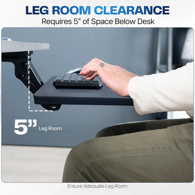 Alt view image 6 of 7 - Black Under Desk 34 x 10 in Adjustable Keyboard Tray, MOUNT-KB36B Large Height Adjustable Keyboard & Mouse Tray for Typing, Ergonomic Under Table Desk Mount Drawer, Underdesk Shelf