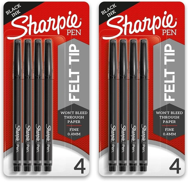 Main image of Felt Tip Pens, Fine Point (0.4mm), Black, 4 Count (Pack of 2)