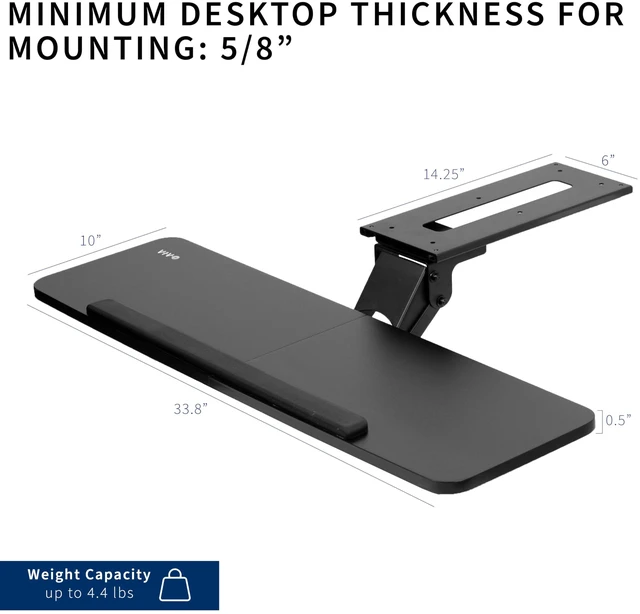 Alt view image 5 of 7 - Black Under Desk 34 x 10 in Adjustable Keyboard Tray, MOUNT-KB36B Large Height Adjustable Keyboard & Mouse Tray for Typing, Ergonomic Under Table Desk Mount Drawer, Underdesk Shelf