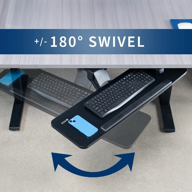 Alt view image 7 of 7 - Black Under Desk 34 x 10 in Adjustable Keyboard Tray, MOUNT-KB36B Large Height Adjustable Keyboard & Mouse Tray for Typing, Ergonomic Under Table Desk Mount Drawer, Underdesk Shelf