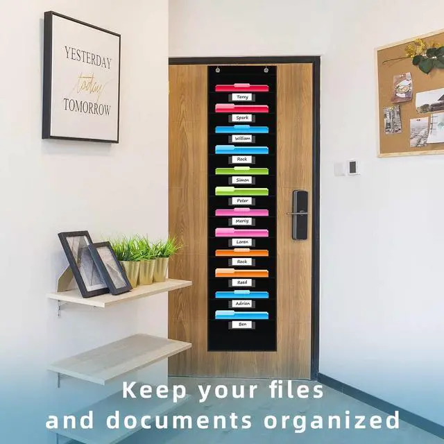 Alt view image 6 of 7 - 12 Pockets File Storage Pocket Chart with 12 Nametag Pockets,Hanging Wall File Organizer for Classroom and Office, Organize Your Assignments, Files, Scrapbooks, Paper (Black)