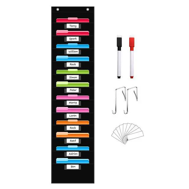 Main image of 12 Pockets File Storage Pocket Chart with 12 Nametag Pockets,Hanging Wall File Organizer for Classroom and Office, Organize Your Assignments, Files, Scrapbooks, Paper (Black)