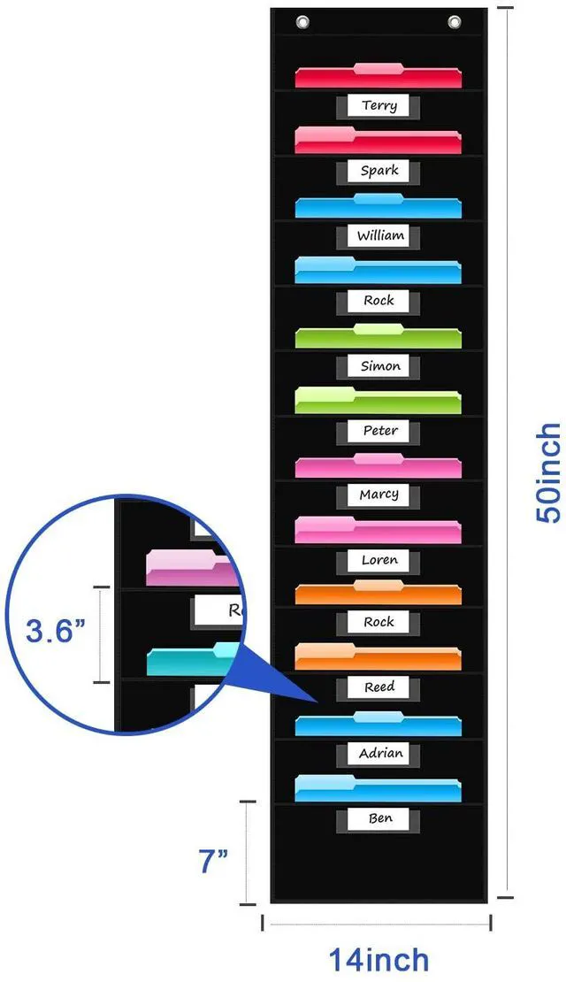 Alt view image 2 of 7 - 12 Pockets File Storage Pocket Chart with 12 Nametag Pockets,Hanging Wall File Organizer for Classroom and Office, Organize Your Assignments, Files, Scrapbooks, Paper (Black)