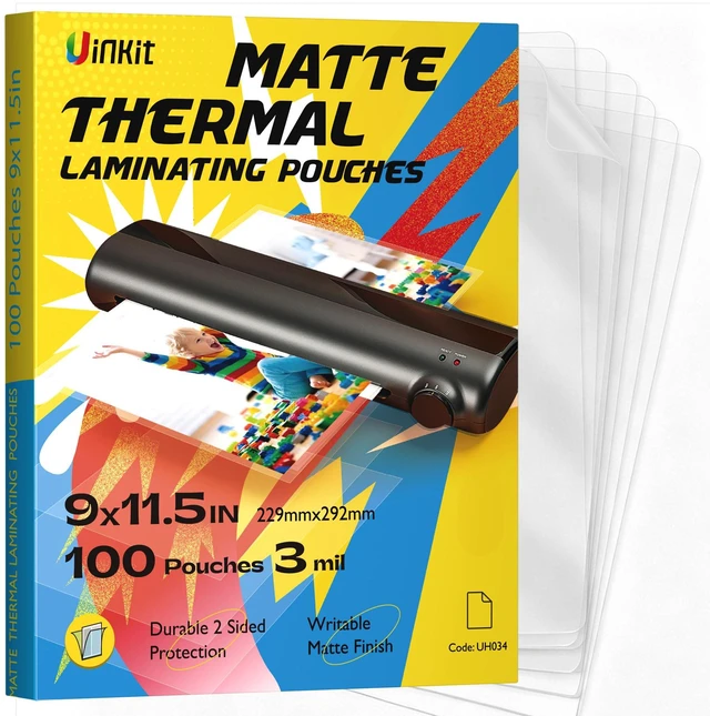 Main image of Matte Thermal Laminating Pouches 9 x 11.5 Inches 3mil Thick Matte Finish 100 Sheets Large Package Fitted for Letter Size Laminating Sheets 8.5 x 11