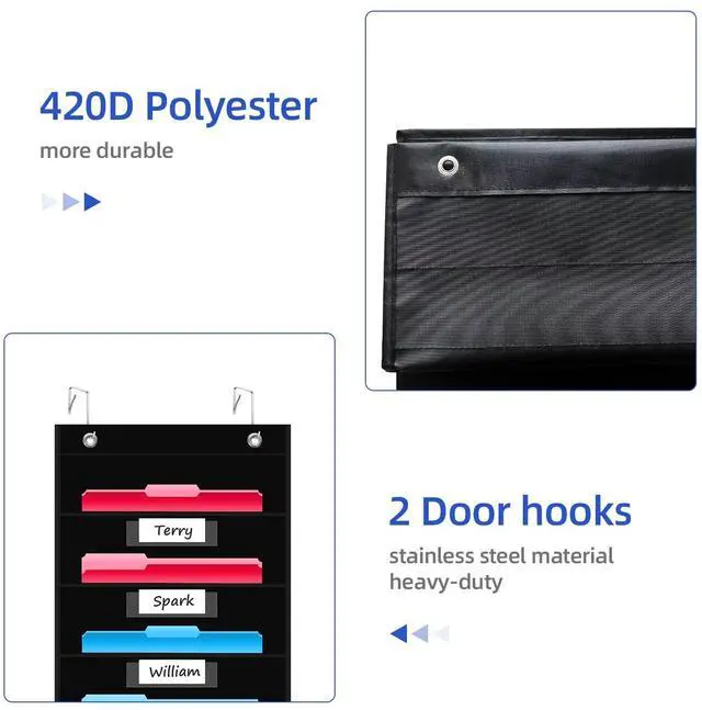 Alt view image 5 of 7 - 12 Pockets File Storage Pocket Chart with 12 Nametag Pockets,Hanging Wall File Organizer for Classroom and Office, Organize Your Assignments, Files, Scrapbooks, Paper (Black)