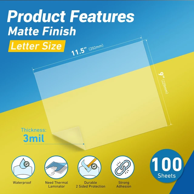 Alt view image 2 of 7 - Matte Thermal Laminating Pouches 9 x 11.5 Inches 3mil Thick Matte Finish 100 Sheets Large Package Fitted for Letter Size Laminating Sheets 8.5 x 11