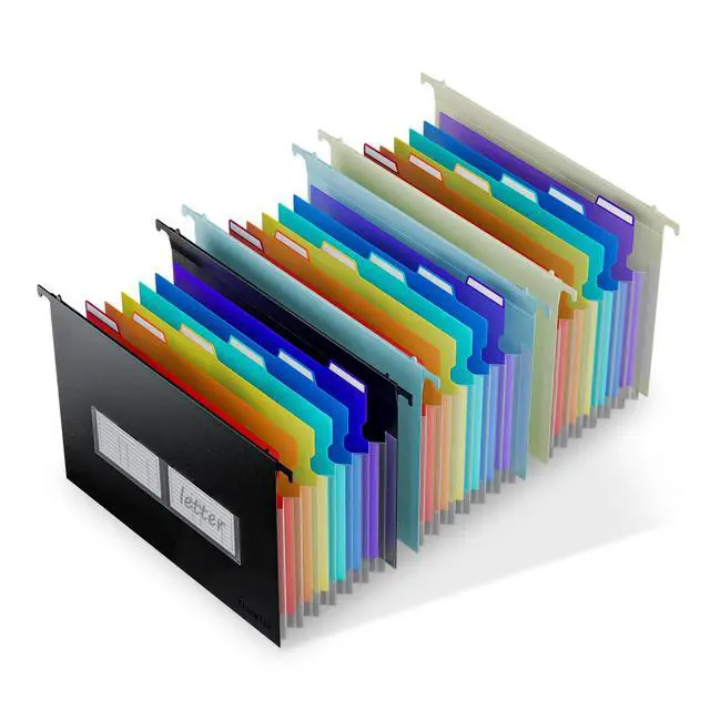 Main image of Plastic Expanding Hanging File Folders, 7 * 1.2" Accordion Pockets Large Capacity, Multi-Color Tabs, Letter Size for Filing Cabinet - 3 Packs 3 Colors