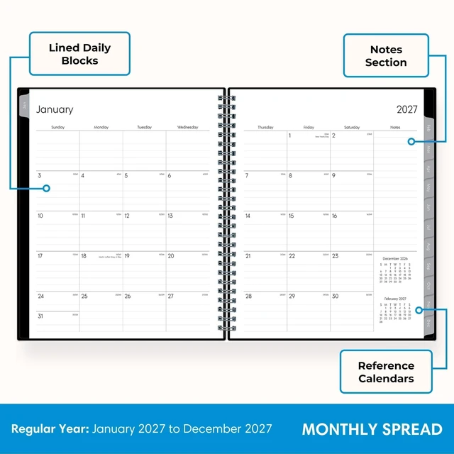 Alt view image 4 of 7 - 2027 Weekly & Monthly Planner Calendar, 7"x9", Enterprise January 2027 - December 2027, Flexible Cover, Durable Twin Wire Binding, Laminated Tabs