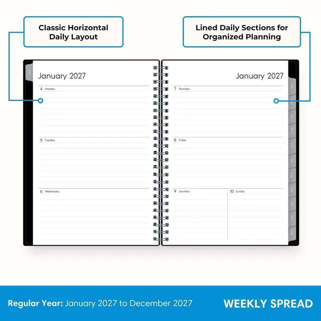 Alt view image 3 of 7 - 2027 Weekly & Monthly Planner Notes, 5.875"x8.625", Enterprise January 2027 - December 2027, Flexible Cover, Wirebound, 30 Extra Notes Sheets, Laminated Tabs