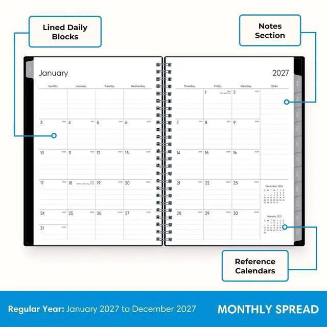 Alt view image 4 of 7 - 2027 Weekly & Monthly Planner Notes, 5.875"x8.625", Enterprise January 2027 - December 2027, Flexible Cover, Wirebound, 30 Extra Notes Sheets, Laminated Tabs