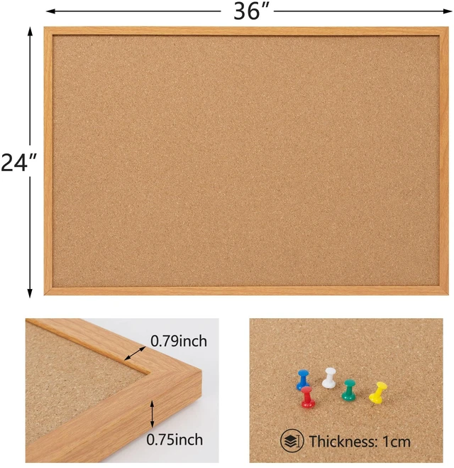 Alt view image 6 of 7 - 2 Pack Cork Bulletin Board 24 x 36, Wood Framed Corkboard for Wall Hanging Office Message Board, Large Notice Pin Board with 30 Push Pins, 10mm Natural Cork, For School, Home & Office