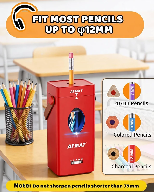 Alt view image 3 of 7 - Electric Pencil Sharpener, Rechargeable & Cordless, Fully Automatic Pencil Sharpener for Classroom, Auto in & Out, 5 Sharpness Modes, Heavy Duty Sharpeners for 6-12mm No.2/Jumbo Pencils PSC7