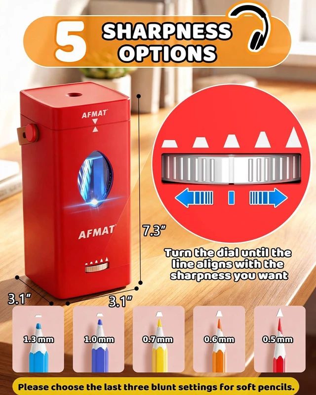 Alt view image 4 of 7 - Electric Pencil Sharpener, Rechargeable & Cordless, Fully Automatic Pencil Sharpener for Classroom, Auto in & Out, 5 Sharpness Modes, Heavy Duty Sharpeners for 6-12mm No.2/Jumbo Pencils PSC7
