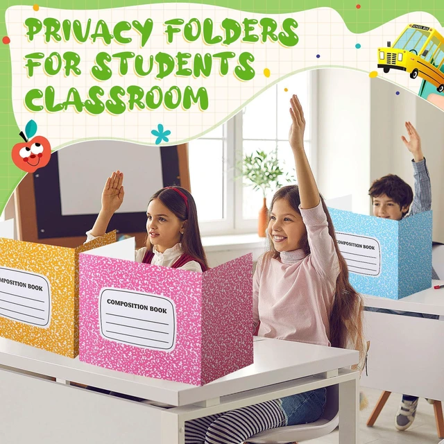 Alt view image 5 of 7 - 30 Pcs Privacy Folders for Students Desk,Notebook,Rainbow Color Trifold Desk Dividers for Classroom, Colored Privacy Partition Folders for Student Teacher Desks, 15.8 x 13.4 x 11.81 Inches