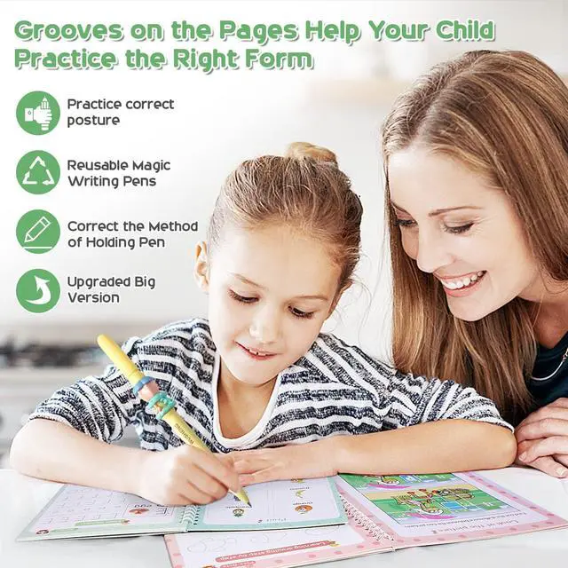 Alt view image 4 of 7 - Magical Handwriting Workbooks Handwriting Practice Copybook Aid Magic Pen Reusable Copybook Grooves Template Design for Children Books Suitable for Children's Learning