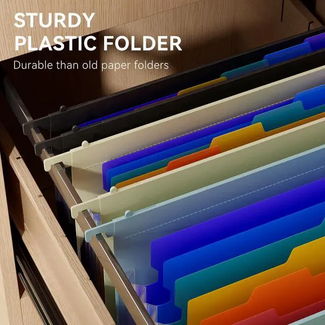 Alt view image 3 of 7 - Plastic Expanding Hanging File Folders, 7 * 1.2" Accordion Pockets Large Capacity, Multi-Color Tabs, Letter Size for Filing Cabinet - 3 Packs 3 Colors