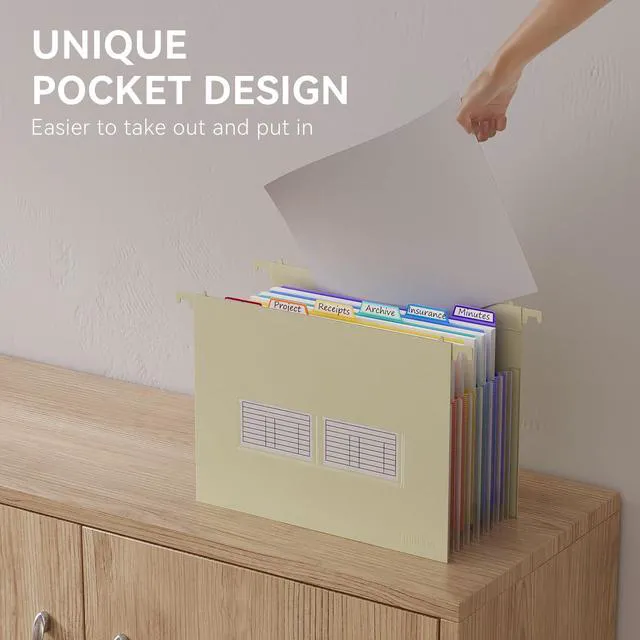 Alt view image 7 of 7 - Plastic Expanding Hanging File Folders, 7 * 1.2" Accordion Pockets Large Capacity, Multi-Color Tabs, Letter Size for Filing Cabinet - 3 Packs 3 Colors