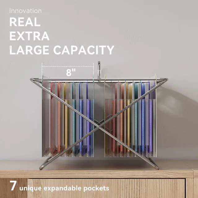 Alt view image 4 of 7 - Plastic Expanding Hanging File Folders, 7 * 1.2" Accordion Pockets Large Capacity, Multi-Color Tabs, Letter Size for Filing Cabinet - 3 Packs 3 Colors